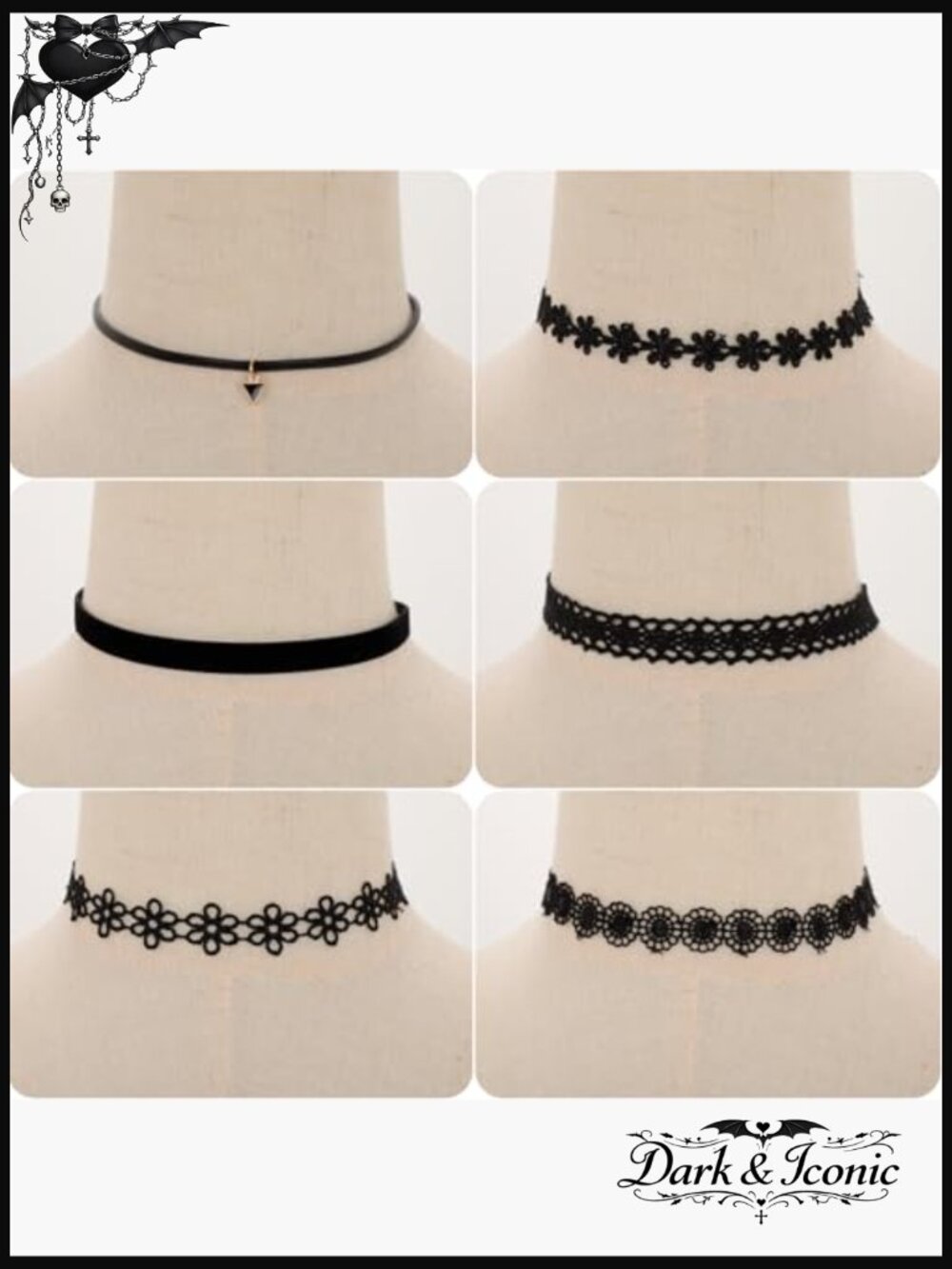 6 Piece Velvet Choker Necklace Set, Adjustable Gothic Lace Punk Jewelry - Picture 2 of 6